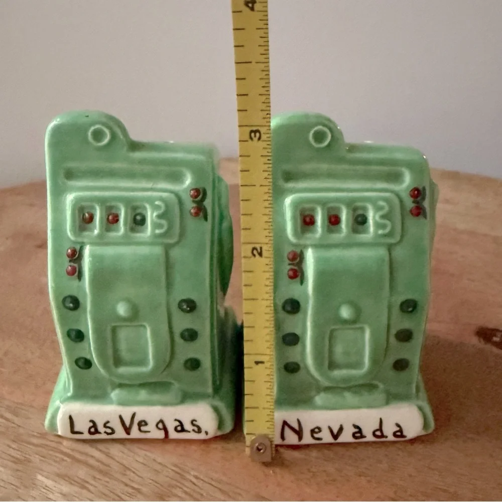 Green Casino Themed Salt and Pepper Shakers- Las Vegas